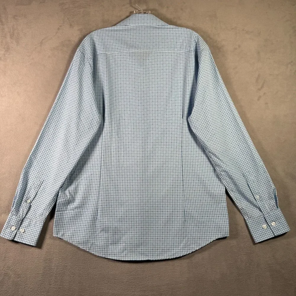 CON.STRUCT Shirt Mens L Blue Plaid 4 Way Stretch Button Up Long‎ Sleeve Office